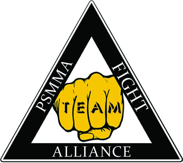 A yellow fist is on top of the triangle.